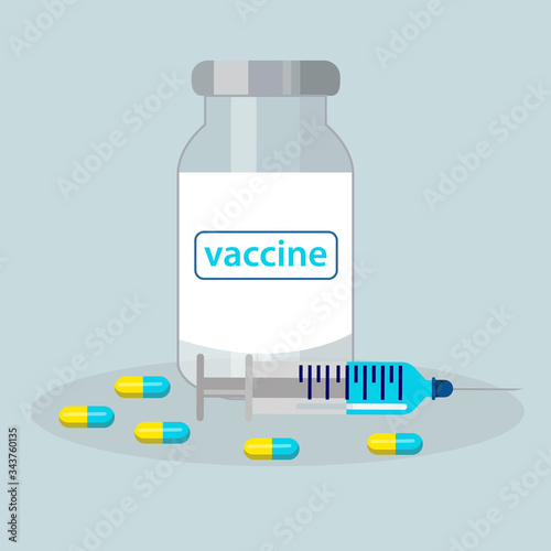 vaccine bottle medical ampoules and syringe isolated on white background