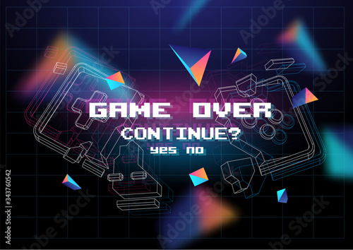 Game Over poster with lowpoly elements. Broken game controller. Creative gaming template.