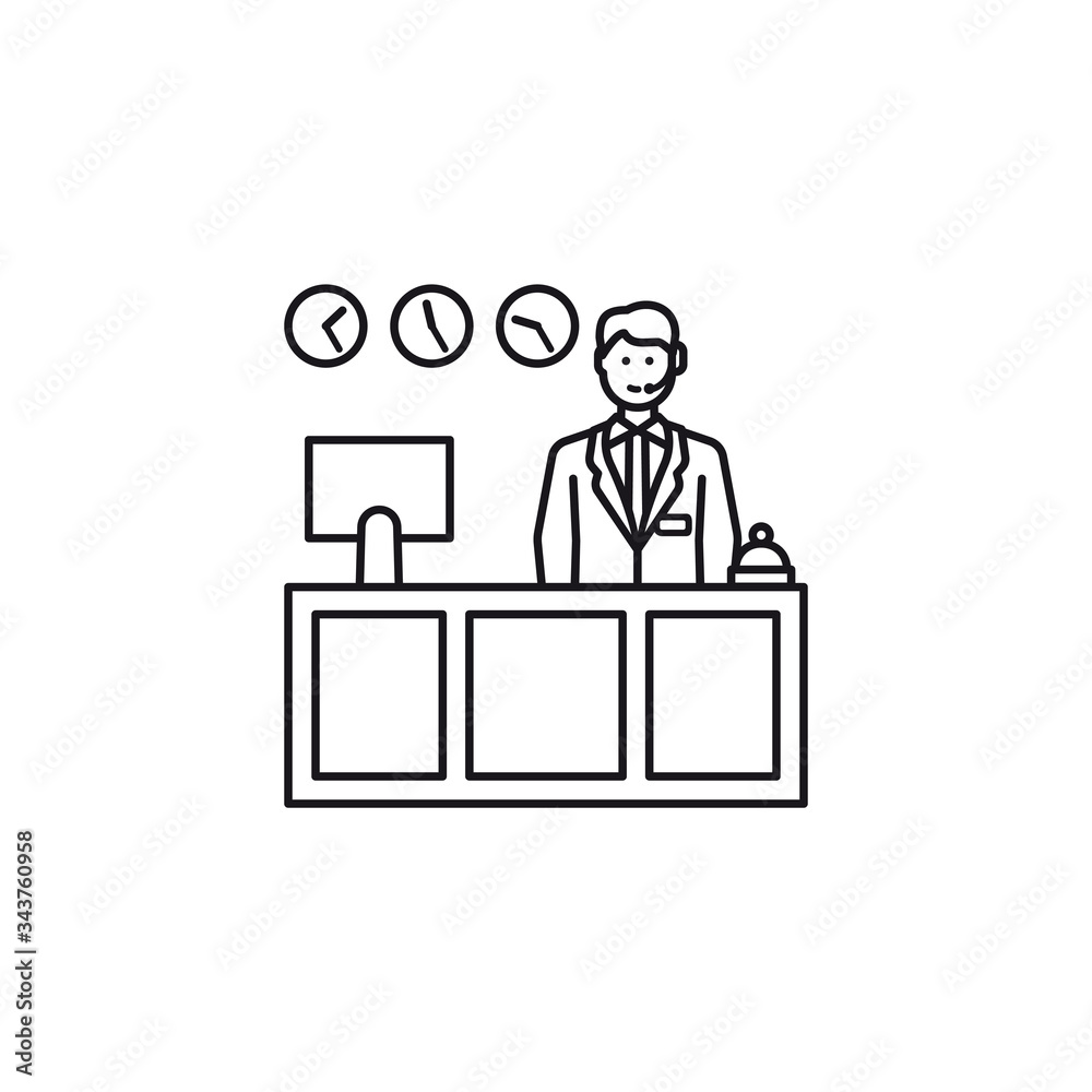Receptionist behind desk vector line icon Receptionist behind desk vector line icon