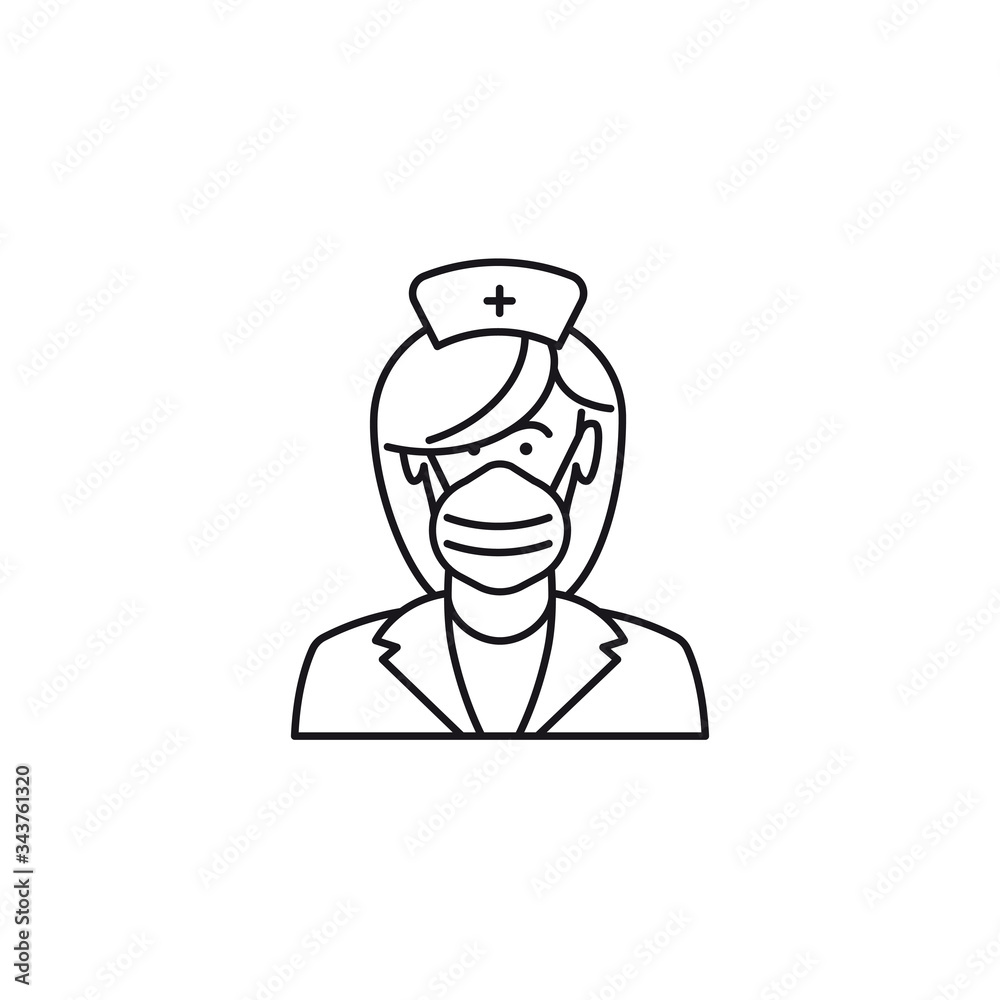 Fototapeta premium Nurse with face mask vector line icon