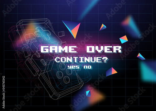 Game Over poster with lowpoly elements. Broken game controller. Creative gaming template.