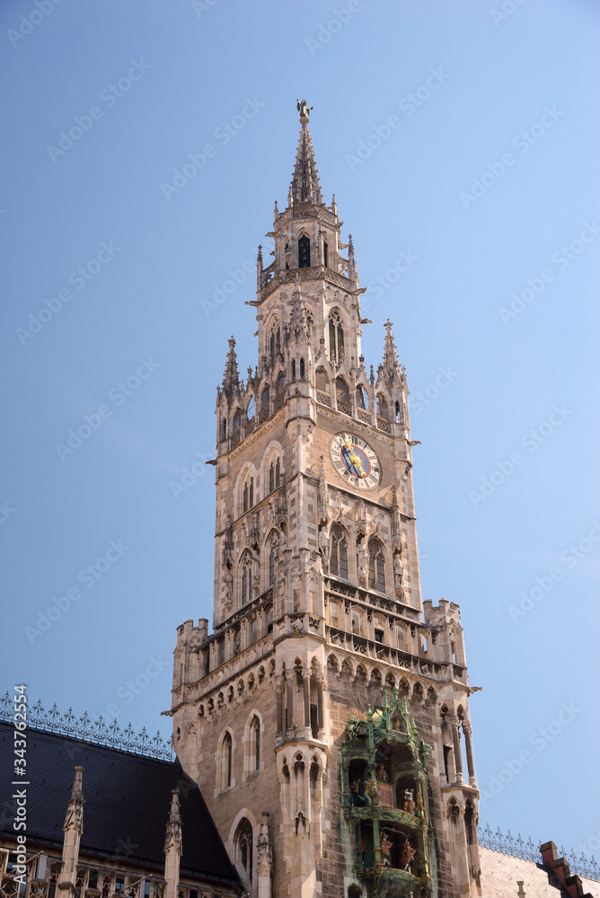 Fototapeta premium Tower of the New Town Hall. Marienplatz, Munich, Bavaria, Germany.