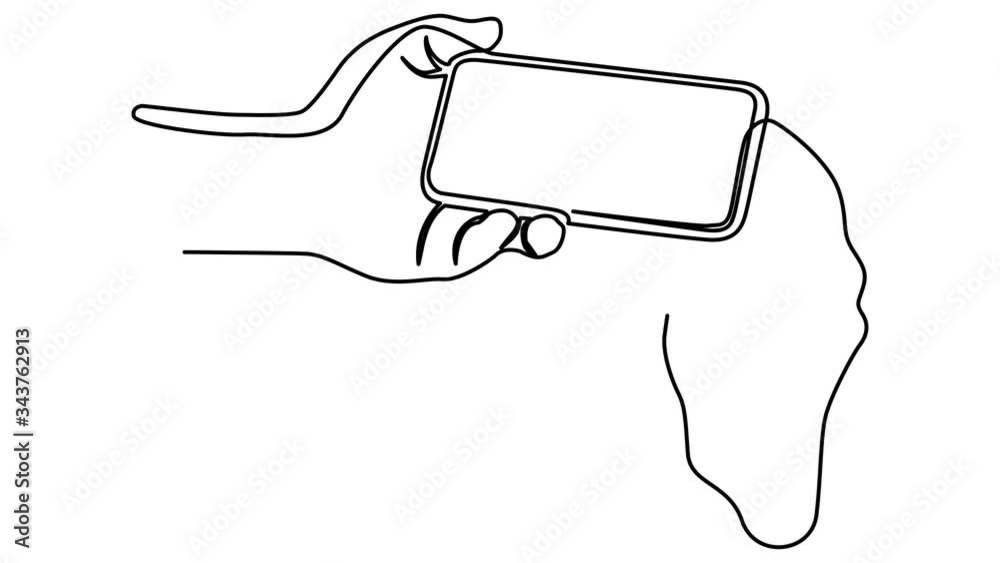 one line continuous drawing holding phone with 2 hands