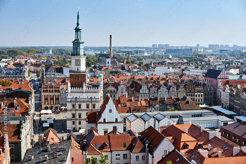 Aerial view on the downtown city of Poznan.