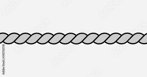 Vector line illustration design of rope string cord on white background, abstract seamless decorative pattern of twisted cable
