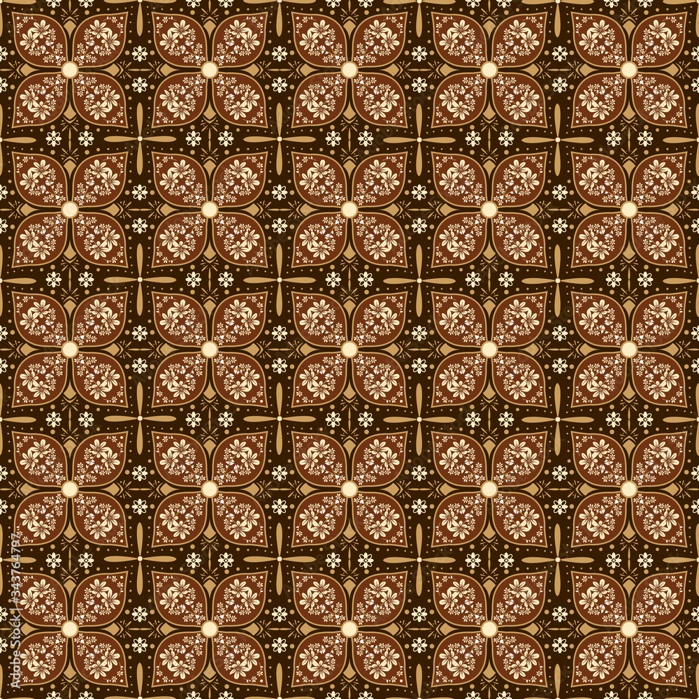 Simple Kawung batik pattern design with modern dark brown color