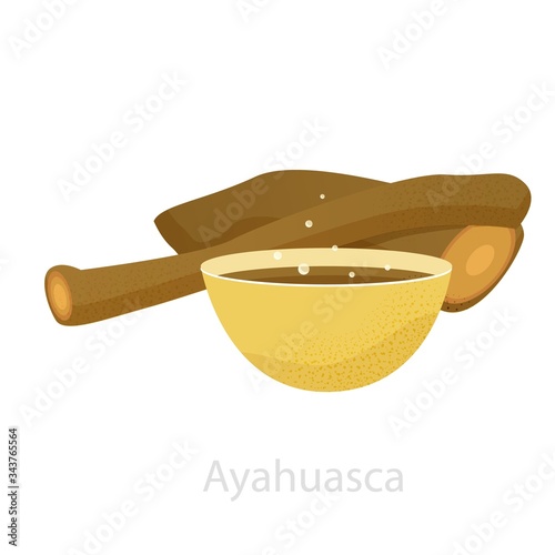 Ayahuasca liana with tea, decoction already prepared from it. Used in psychedelic ceremonies and shamanistic rituals, makes the mind open and mystical. Ethnic culture of Peru