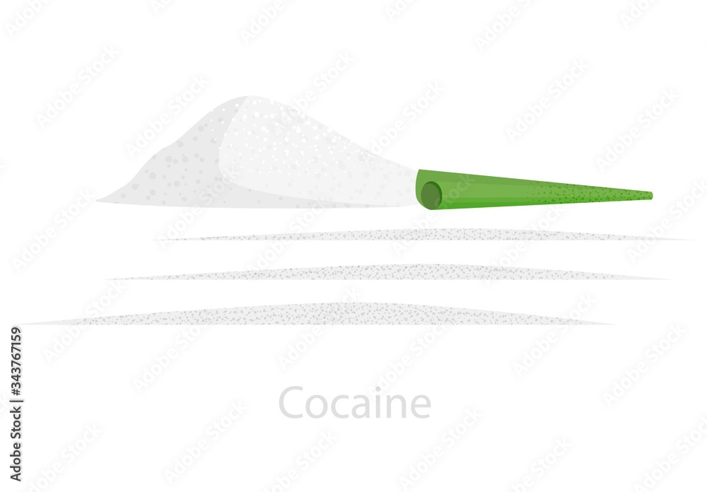 A slide of cocaine with a green tube and strips of divided doses. A