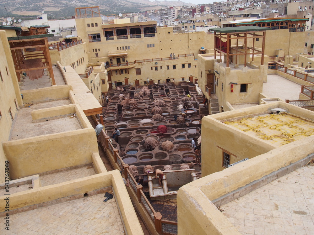 Tanneries in the medina, Fez, Morocco Tanneries in the medina, Fez, Morocco