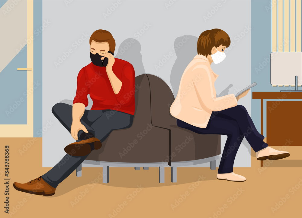 Fototapeta premium People in medical masks are waiting in line, coronavirus COVID-19 Vector