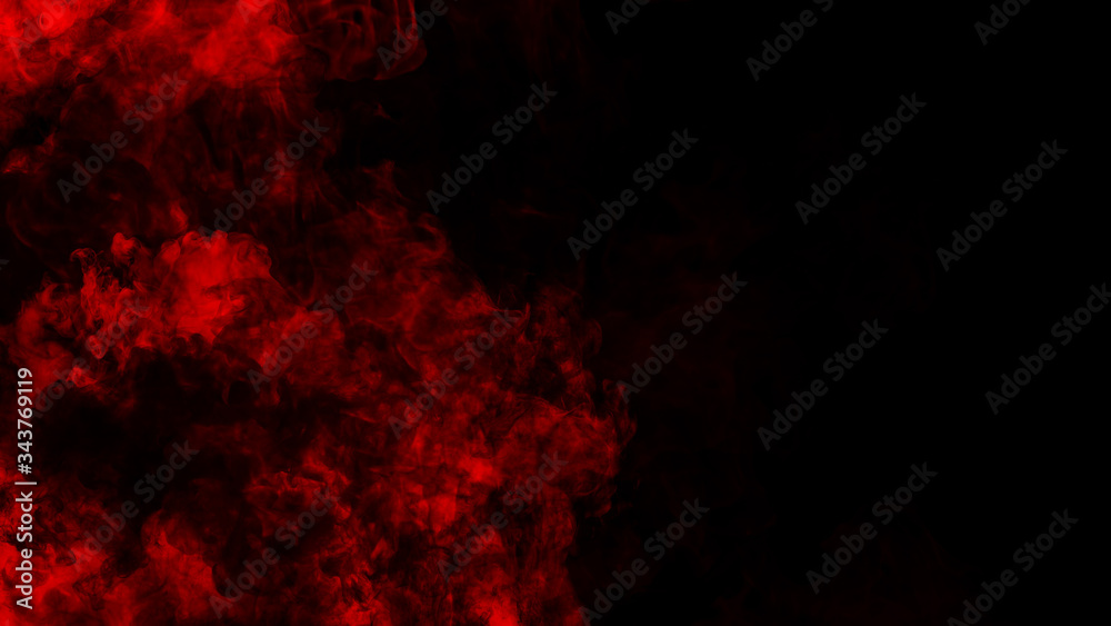 Blur red smoke on isolated black backgroind. Misty texture overlays. Stock illustration.