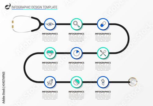 Medical and Health. Infographic design template with stethoscope