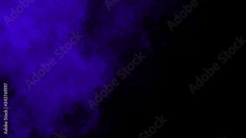 Smoke on the floor. Isolated black background. Misty blue fog film effect texture overlays for text or space. Stock illustration.