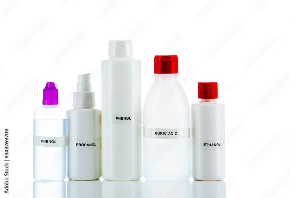 disinfectant, sanitizer in plastic packaging on a white background disinfectant, sanitizer in plastic packaging on a white background