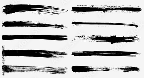 Long ink strokes with different shades. Grunge style illustration, dirty ink brush strokes for graphic design. For banners, sketches, stickers