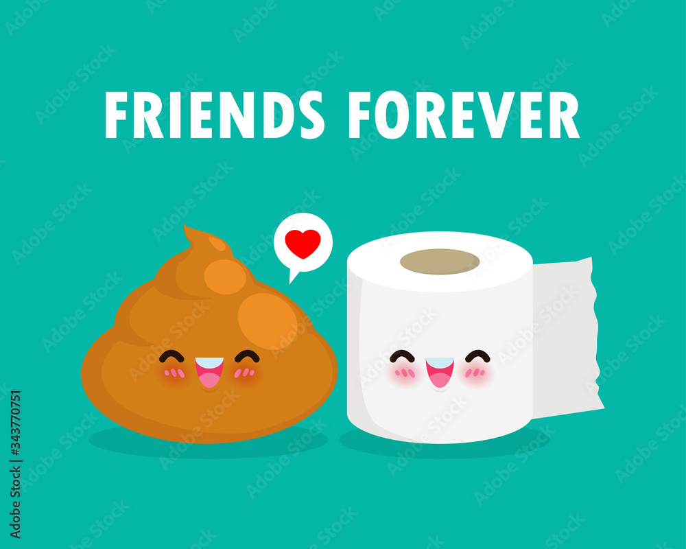 Vecteur Stock Cute happy poop and toilet paper funny Cartoon character