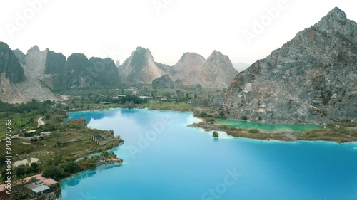 Aerial Over Emerald Blue Pond At Tuyet Tinh Coc, Hai Phong, Vietnam photo