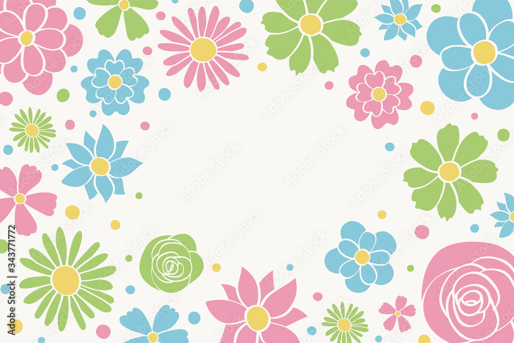 Design of banner with cute flowers. Mother’s Day, Women’s Day and Valentine’s Day template. Vector