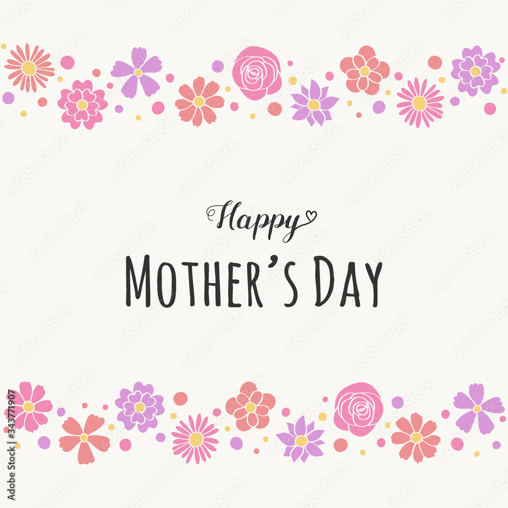 Happy Mother’s Day - card with cute flowers and greetings. Vector