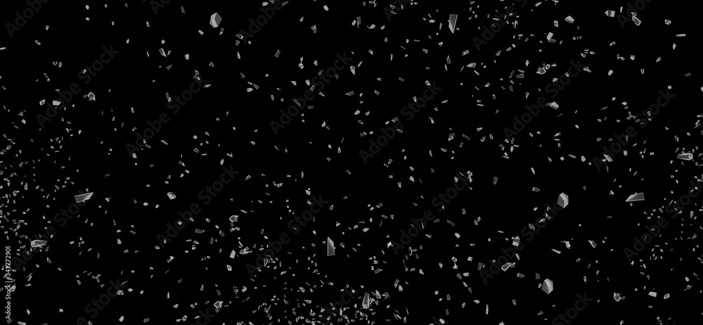 Texture of broken glass pieces overlay with black background.