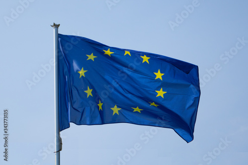 European Union Flag waving on the wind isolated