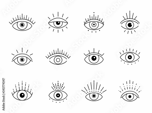 Vector eye boho design. Outline eyes symbols, tattoo design