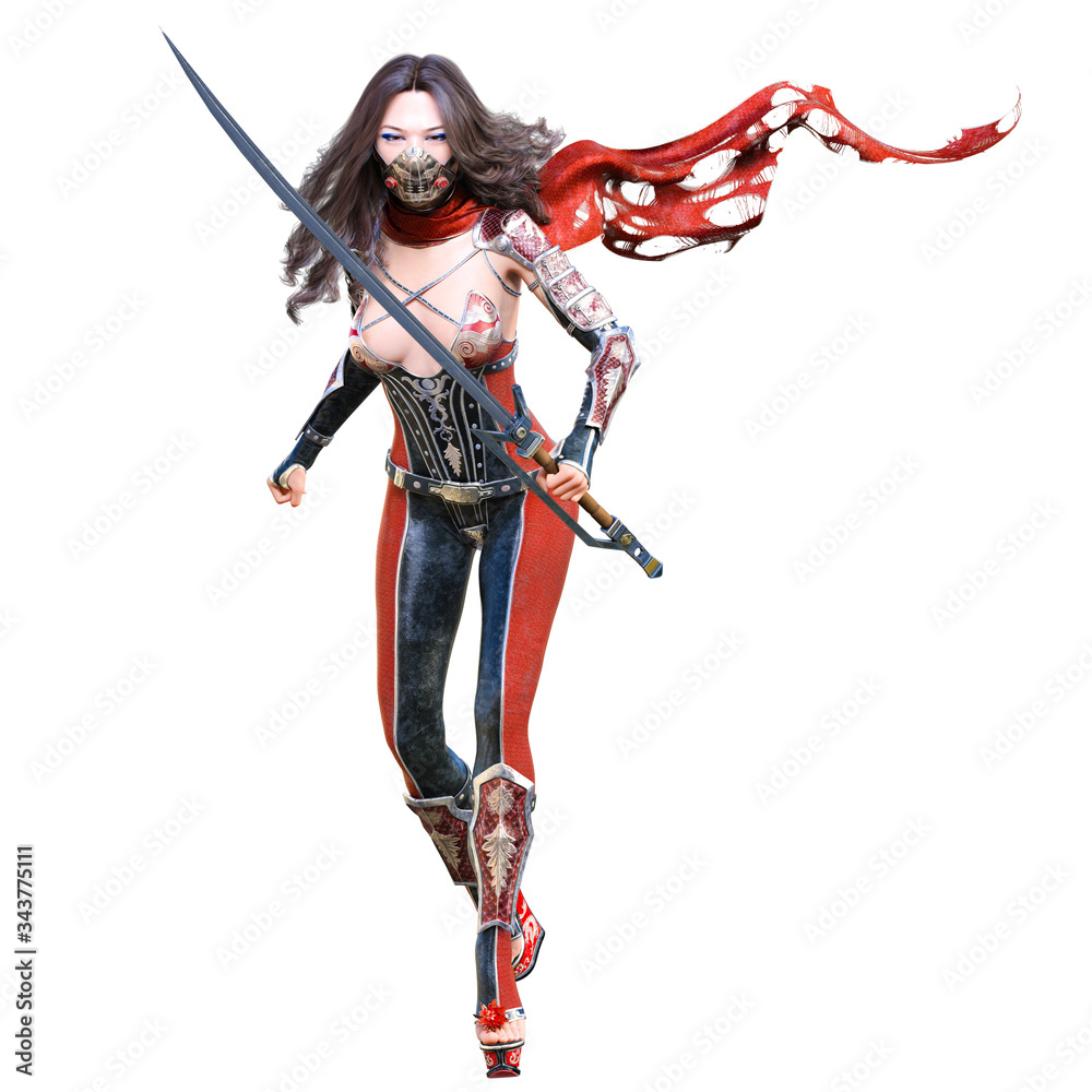 3D japanese assassin woman render.