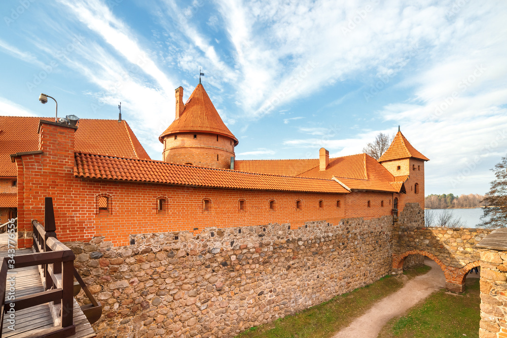 Fototapeta premium Trakai, Lithuania, November 2, 2014. Trakai castle, a fragment of the courtyard