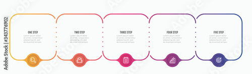 Timeline infographic template design elements with thin line process and marketign icons. Business concept with 5 steps, options.