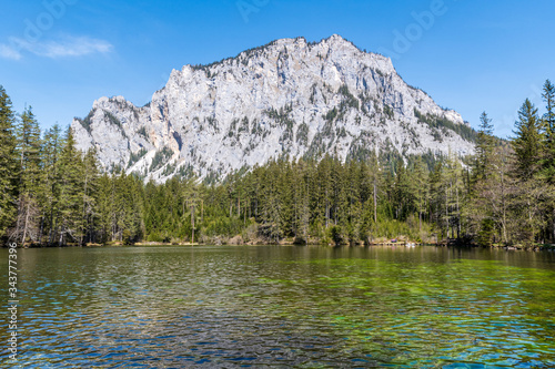 the  Pribitz  mountain and  Kreuzteich  lake in the  Hochschwab  mountainrange  Styria  Austria
