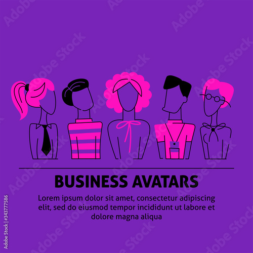 A square vector image with doodle business avatars for presentation design and web site. Office professions freehand image