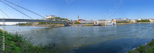 Photography Panoramic view of cityscape of Bratislava with Bratislava castle in background (
