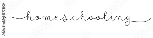 HOMESCHOOLING black vector monoline calligraphy banner with swashes