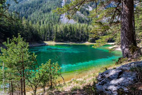 "Grüner See / green lake" in the "Hochschwab" mountainrange, Styria, Austria on a clear day