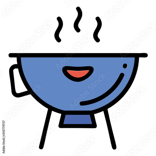 Campsite Metal bbq Grill Concept, Fire Food Cooking Vector Color Icon Design 