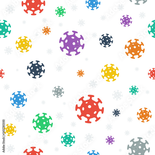 Coronavirus infection spread seamless color pattern. Corona virus bacteria biology organisms dark background. Danger and public health risk disease and flu epidemic. Pandemic medical concept vector