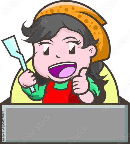 Cute cooking mom cartoon character. Good for cafe logo design.