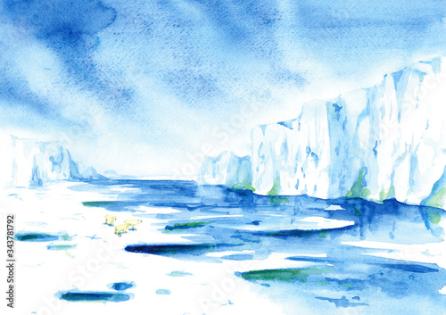 North pole painted in watercolor © Yukari MISHIMA