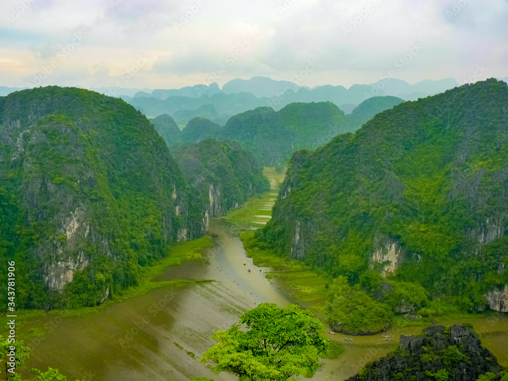 View on Tam Coc river from the top of  Hang Mua Pagoda in Ninh Binh, Vietnam