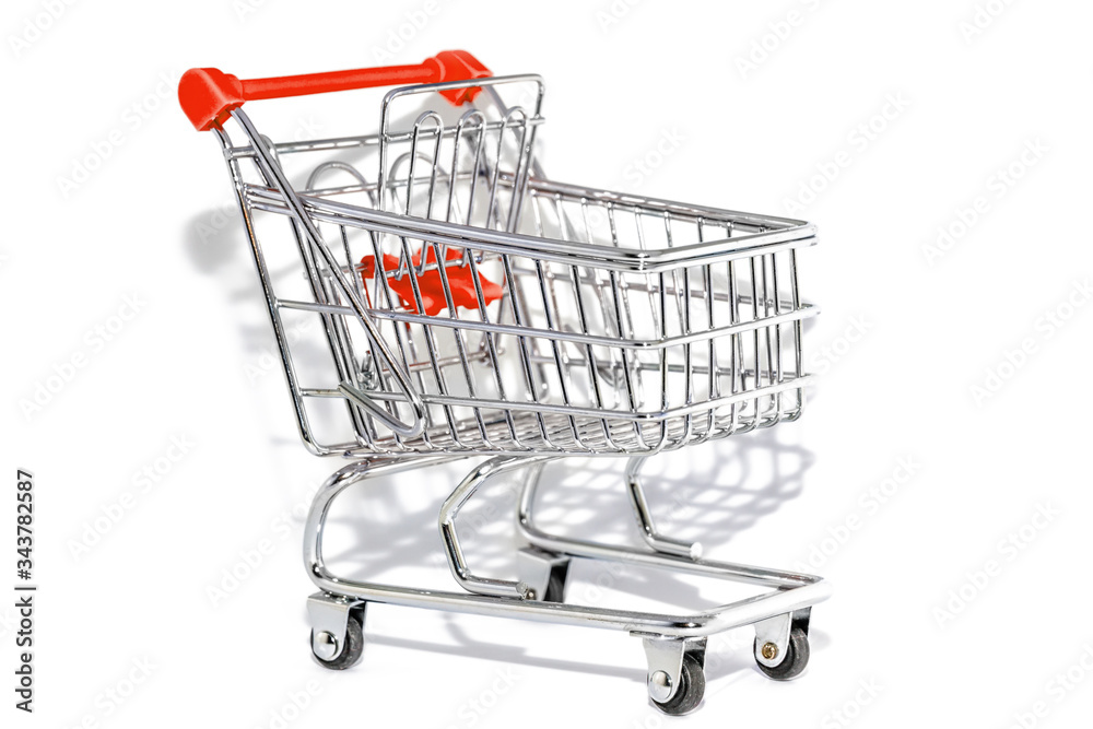 red shopping cart isonated. Internet shopping online concept. white background with copy space.