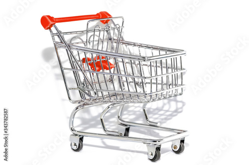 red shopping cart isonated. Internet shopping online concept. white background with copy space.