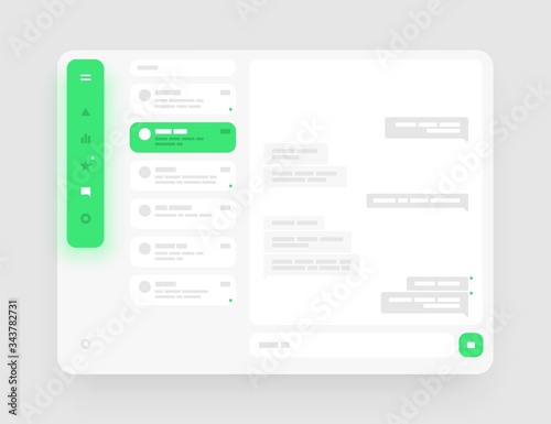 Concept for chat, social media, online messenger kit. Wireframes screens. Dashboard UI and UX Kit design. Use for mobile app or website.