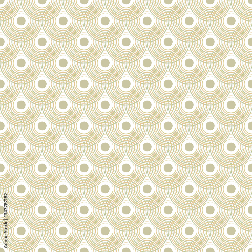 Vector Peach Green Gold Circles on White Seamless Repeat Pattern. Background for textiles, cards, manufacturing, wallpapers, print, gift wrap and scrapbooking.