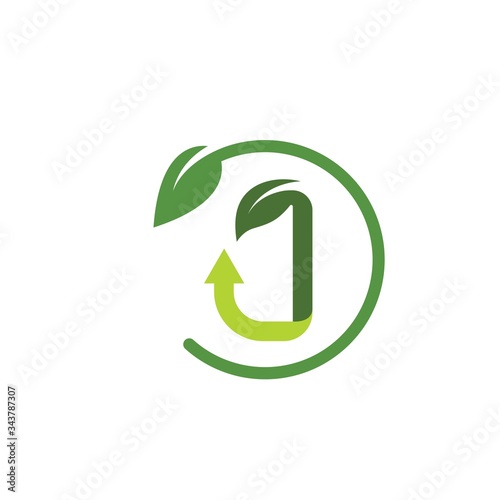 j Letter eco leave Logo Vector Illustration