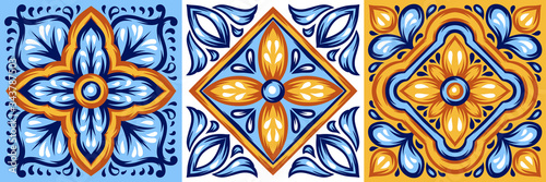 Italian ceramic tile pattern. Mediterranean porcelain pottery.