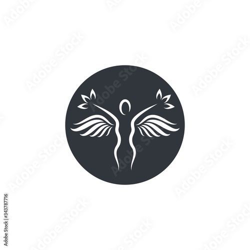 healthy lifestyle people with wings vector icon logo illustration