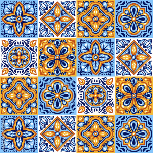Italian ceramic tile pattern. Mediterranean porcelain pottery.