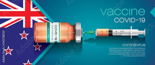 Vector illustration with 3D corona vaccine, country flag concept.
