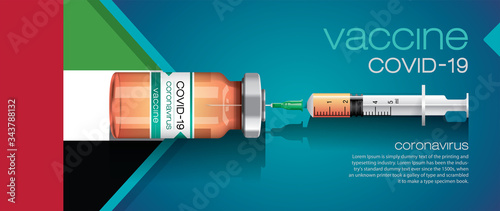 Vector illustration with 3D corona vaccine, country flag concept.