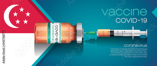 Vector illustration with 3D corona vaccine, country flag concept.